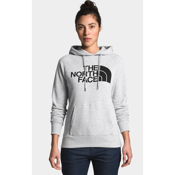 The North Face Women’s M Half Dome Hoodie Light Grey Heather Black Logo EUC - Picture 1 of 12